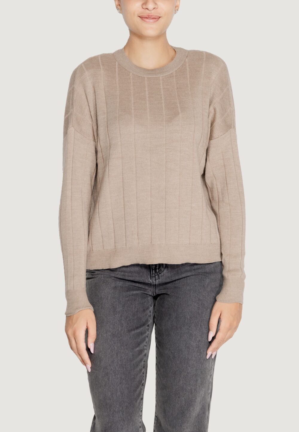 Maglione Only ONLTESS LS O-NECK KNT Beige - Foto 5