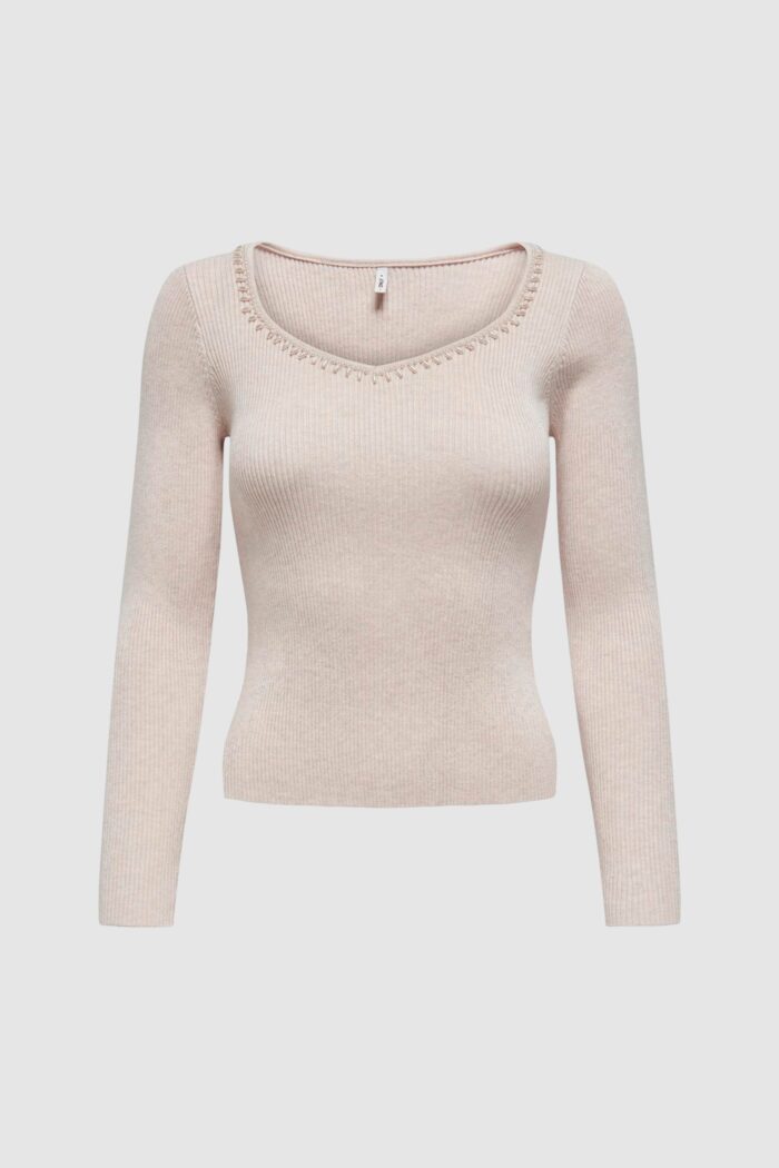 Maglione Only ONLEMMA LS V-NECK PEARL KNT Beige chiaro