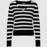 Maglione Only ELLA PIUMO LS V-NECK CC KNT Black-White - Foto 1