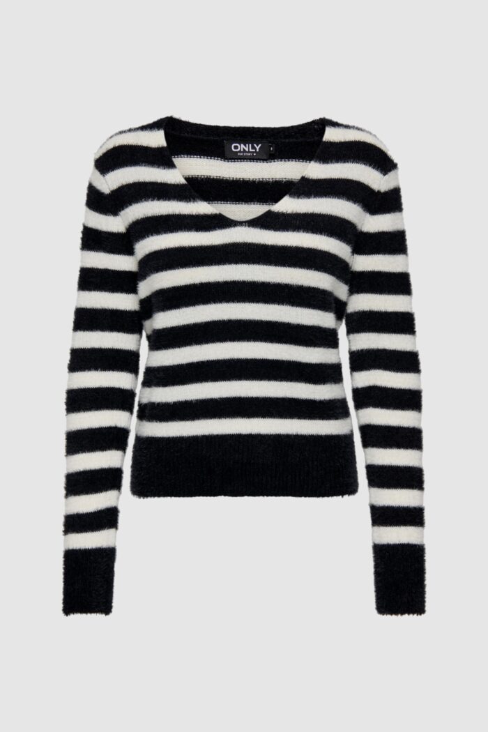 Maglione Only ELLA PIUMO LS V-NECK CC KNT Black-White