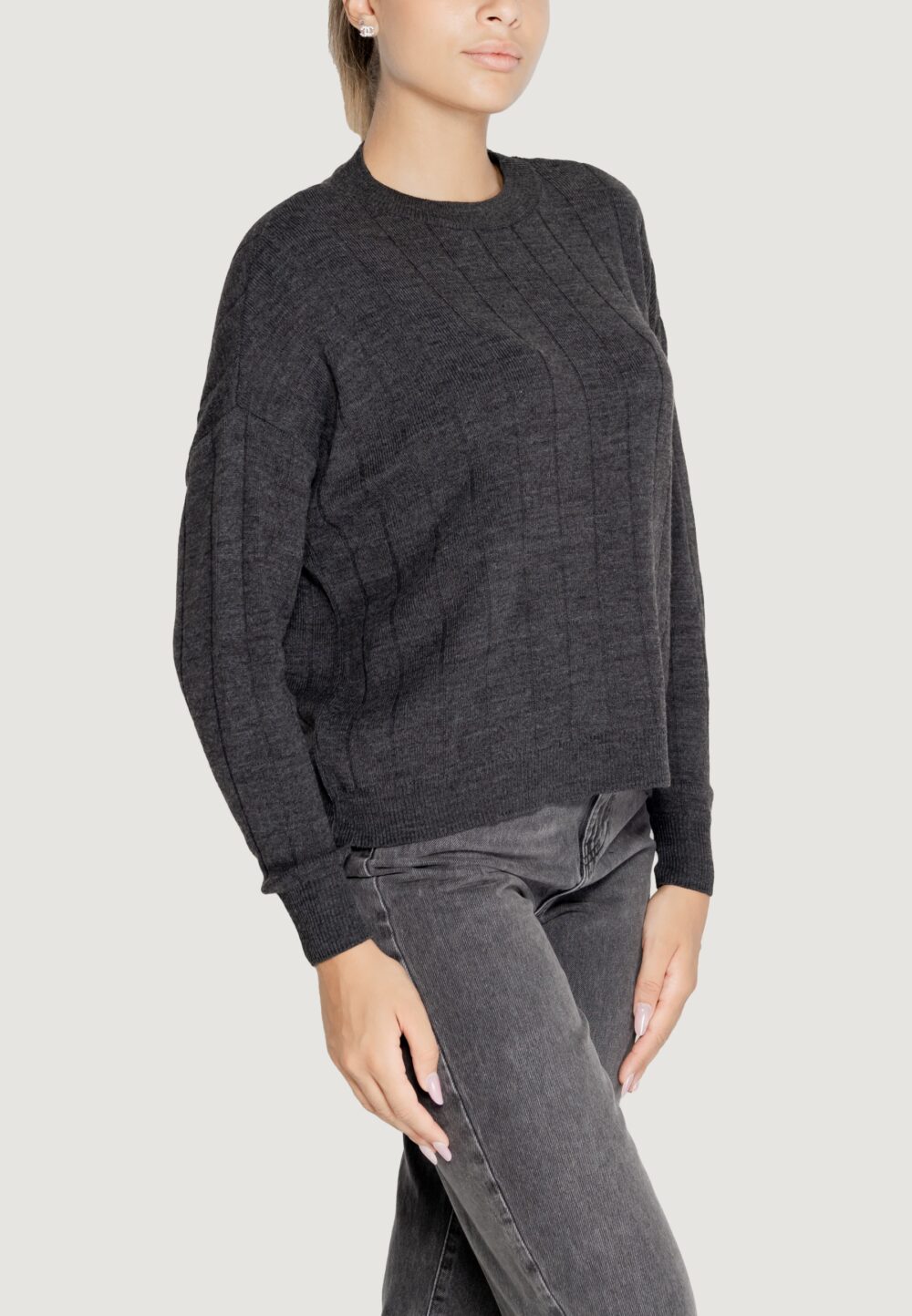 Maglione Only ONLTESS LS O-NECK KNT Grigio Scuro - Foto 4