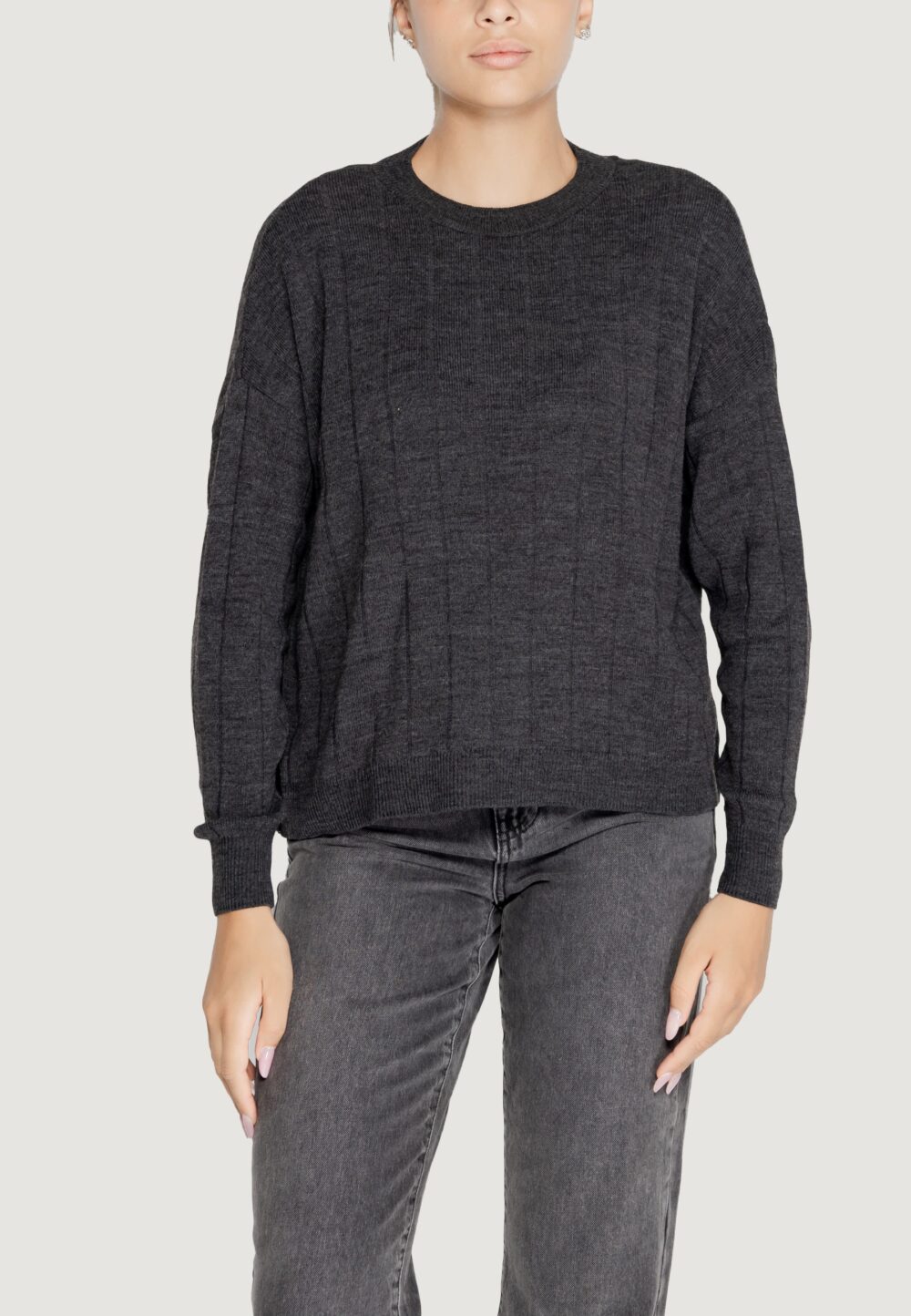 Maglione Only ONLTESS LS O-NECK KNT Grigio Scuro - Foto 5