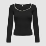 Maglione Only ONLEMMA LS V-NECK PEARL KNT Nero - Foto 1