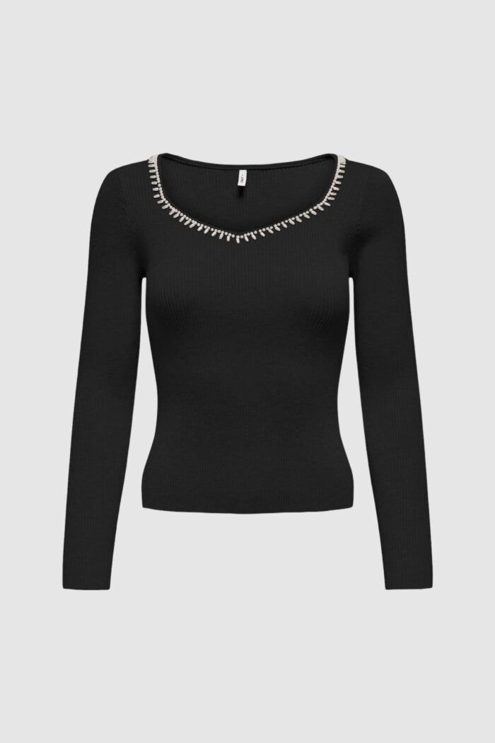 Maglione Only ONLEMMA LS V-NECK PEARL KNT Nero