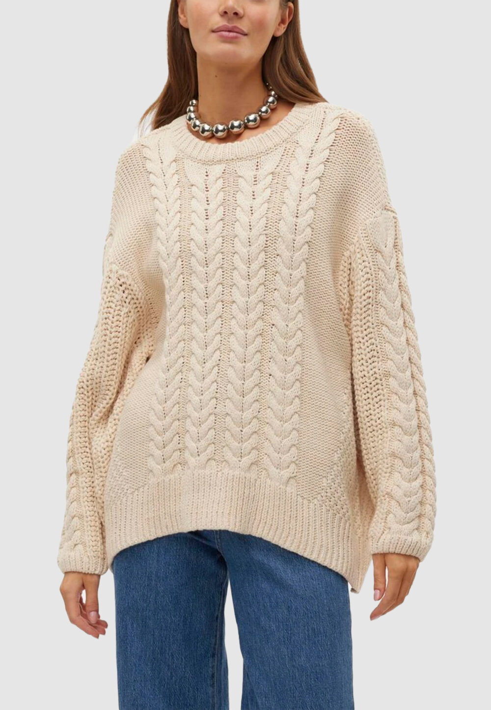 Maglione Vero Moda VMSVEACABLE LS O-NECK PULLOVER GA BOO Beige chiaro - Foto 2