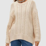 Maglione Vero Moda VMSVEACABLE LS O-NECK PULLOVER GA BOO Beige chiaro - Foto 2