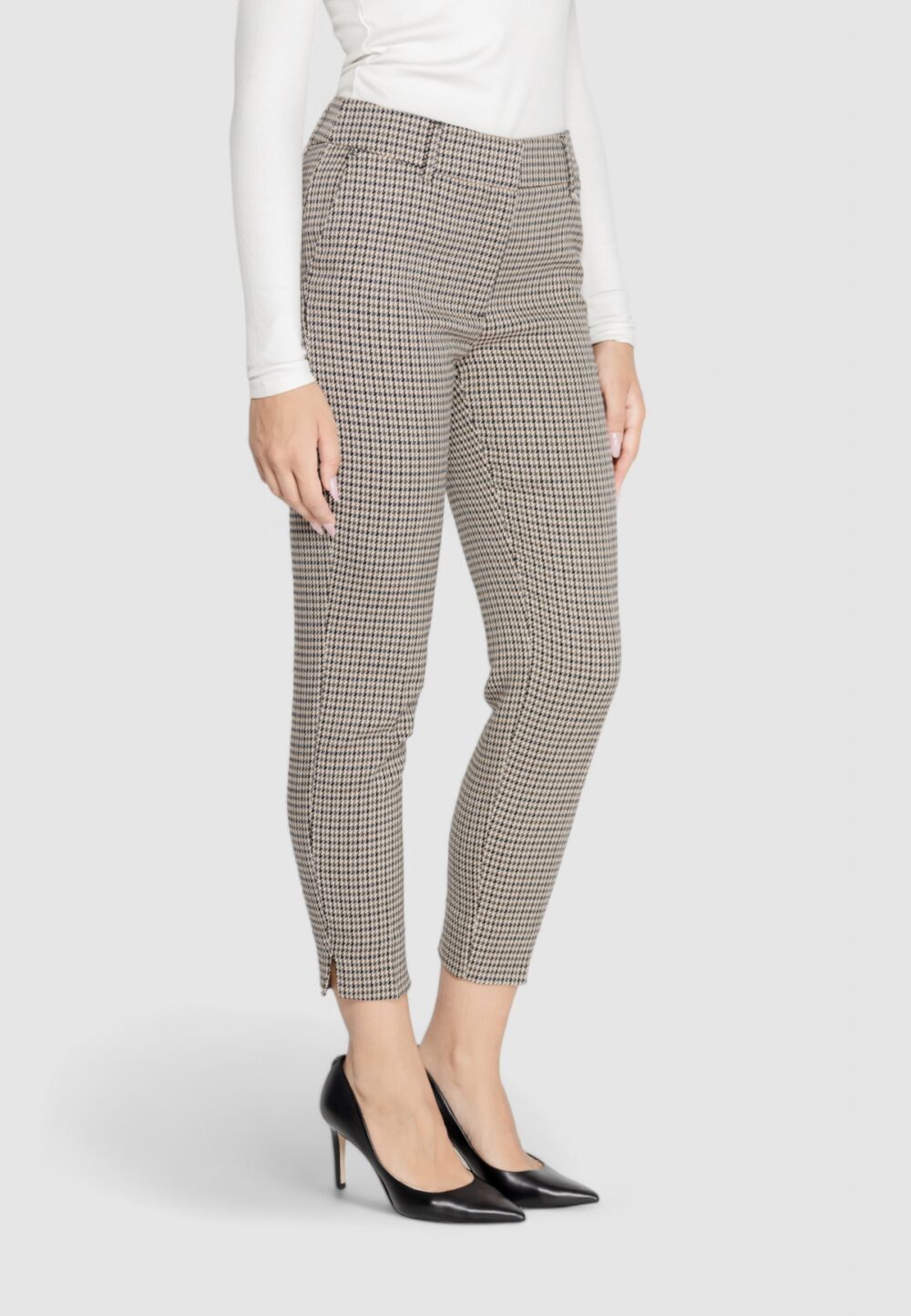 Pantaloni a sigaretta Only ONLLETTIE MW CHECK CIGARETTE TLR Beige scuro - Foto 4