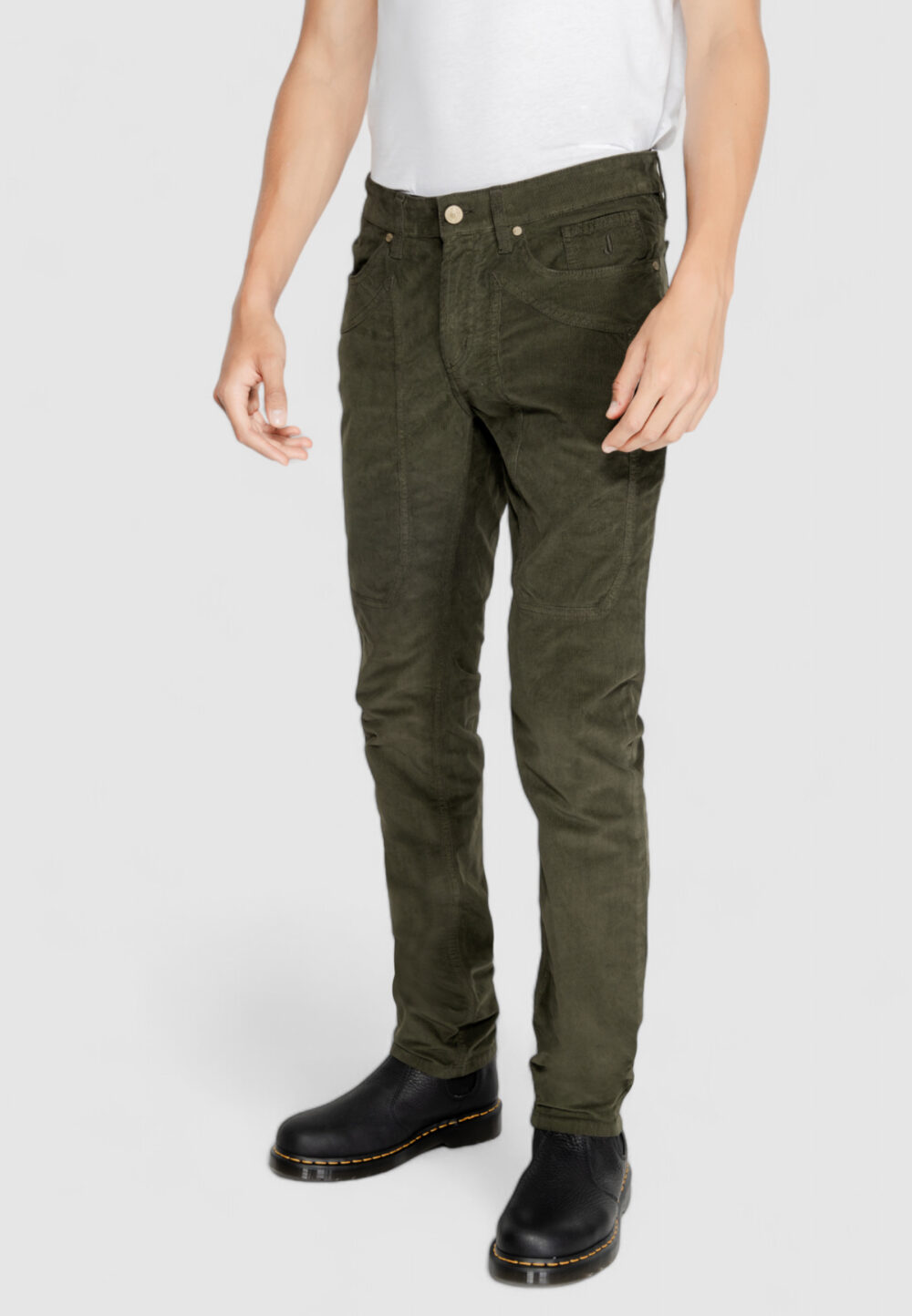 Pantaloni slim Jeckerson JOHN 5 TASCHE TOPPA Verde Oliva - Foto 3