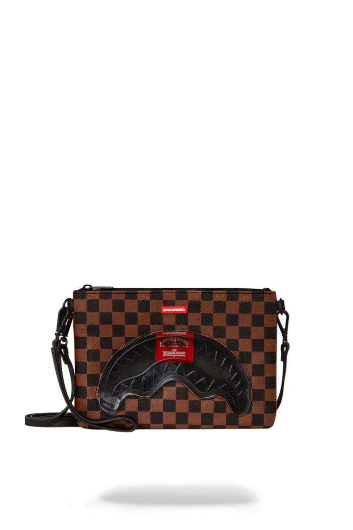 Pochette e beauty Sprayground CLEAR RUBBER SHARK CROSSOVER CLUTCH W/ SHOUDLER STRAP Marrone