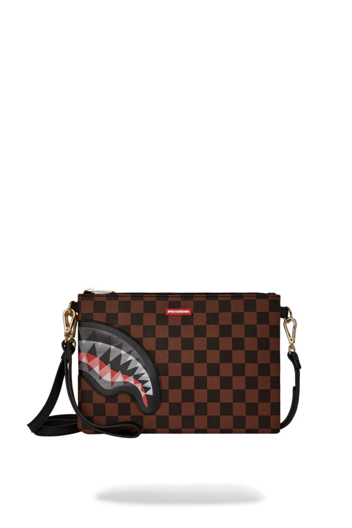 Pochette e beauty Sprayground SHARKS IN PARIS LENTICULAR CHOMP CROSSOVER CLUTCH W/ SHOUDLER STRAP Marrone