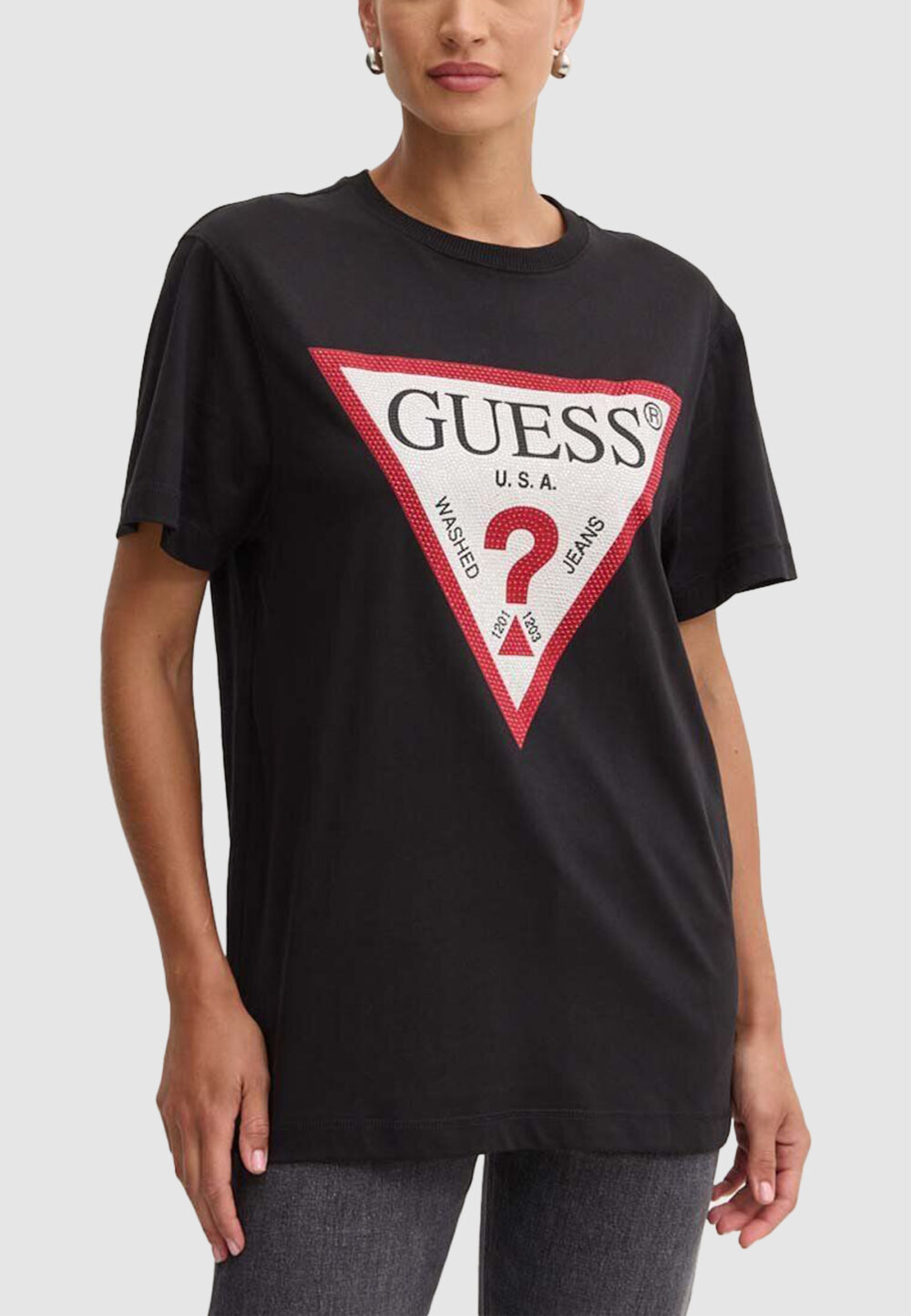 T-shirt Guess SS CN SHINY TRIANGLE Nero - Foto 1