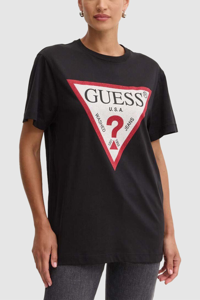 T-shirt Guess SS CN SHINY TRIANGLE Nero