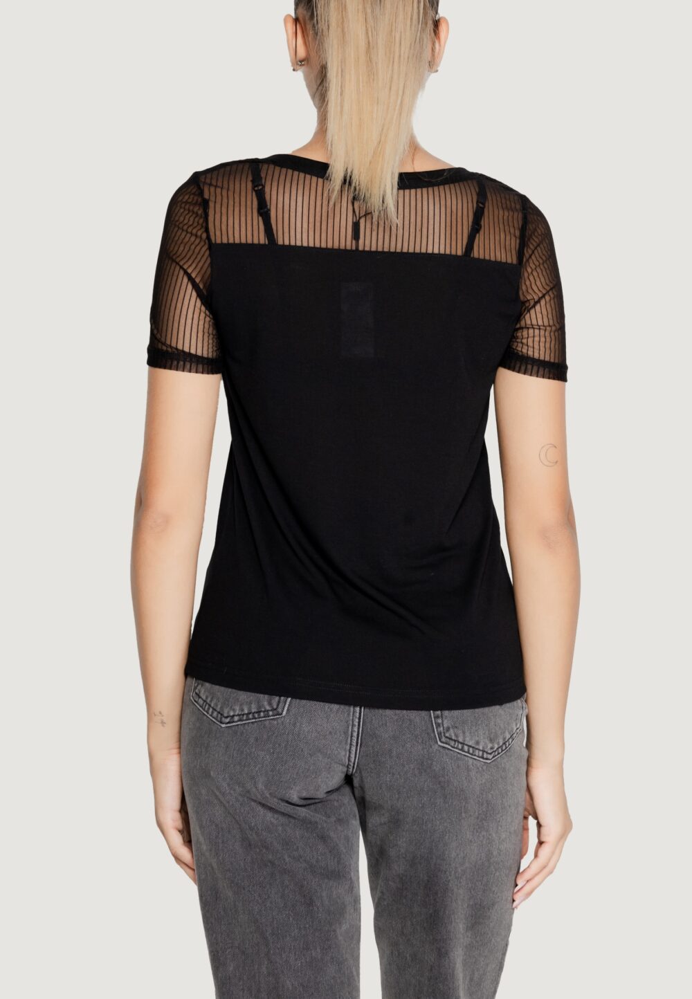 T-shirt Jacqueline de Yong JDYSTINNE S/S STRIPE MESH TOP JRS Nero - Foto 5