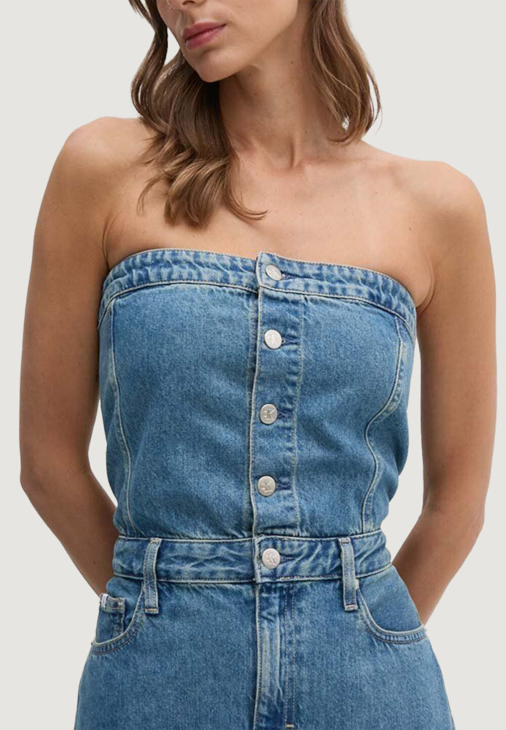 Vestito lungo Calvin Klein Jeans STRAPLESS MAXI Denim - Foto 2