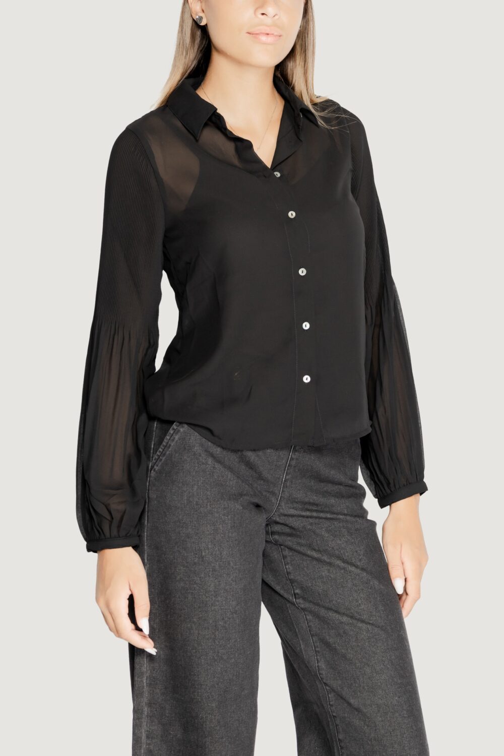 Camicia manica lunga Only ONLSTAR LIFE L/S PLISSE Nero - Foto 3