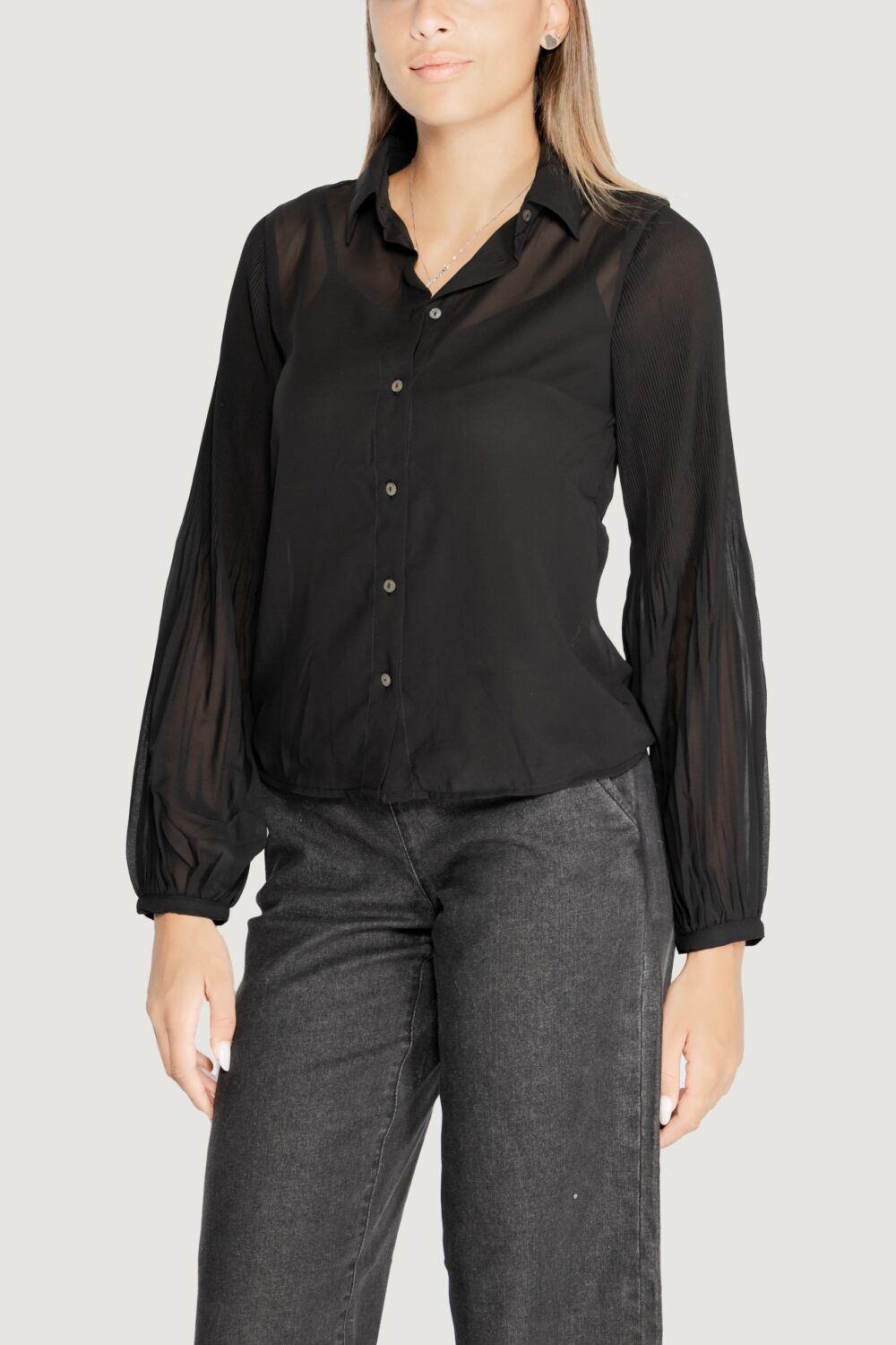 Camicia manica lunga Only ONLSTAR LIFE L/S PLISSE Nero - Foto 4