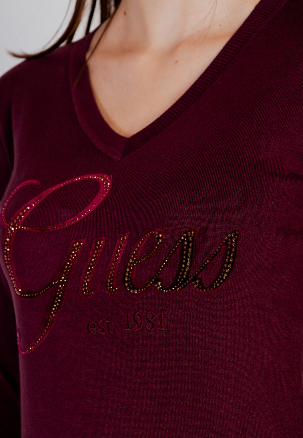 Maglia Guess MEGAN LOGO VN LS Bordeaux - Foto 5