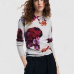 Maglione Desigual JERS_MAXFLOWER SCRIBBL Grigio - Foto 2