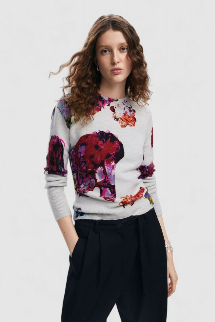 Maglione Desigual JERS_MAXFLOWER SCRIBBL Grigio