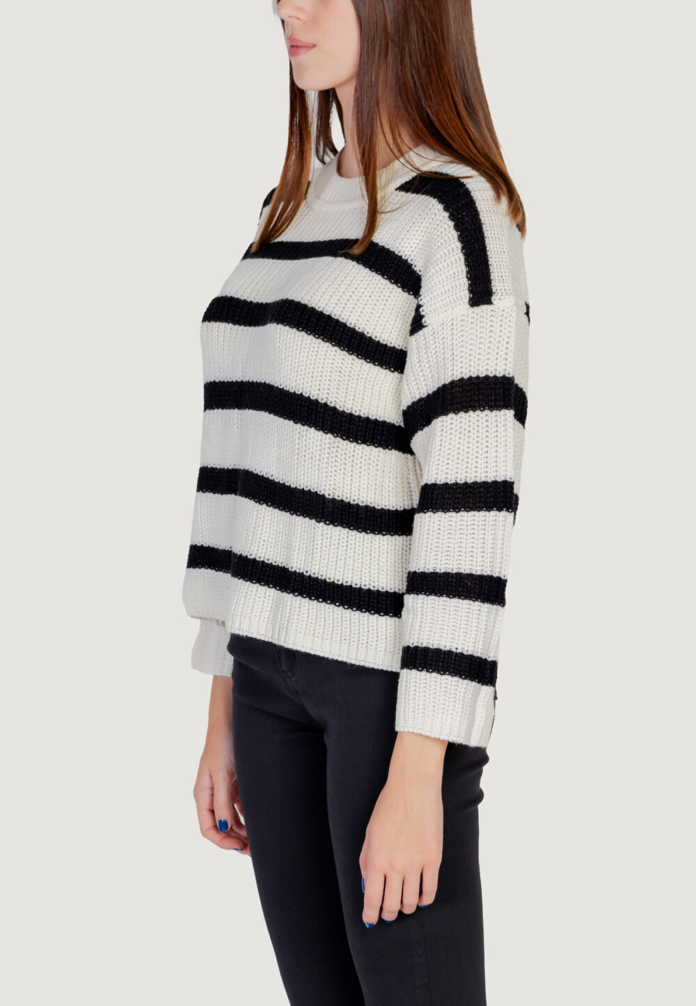 Maglione Only JDYJUSTY L/S STRIPE PULLOVER KNT NOOS Panna - Foto 3