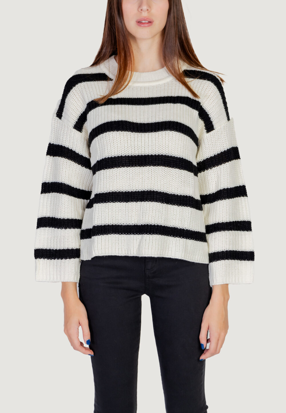 Maglione Only JDYJUSTY L/S STRIPE PULLOVER KNT NOOS Panna - Foto 5