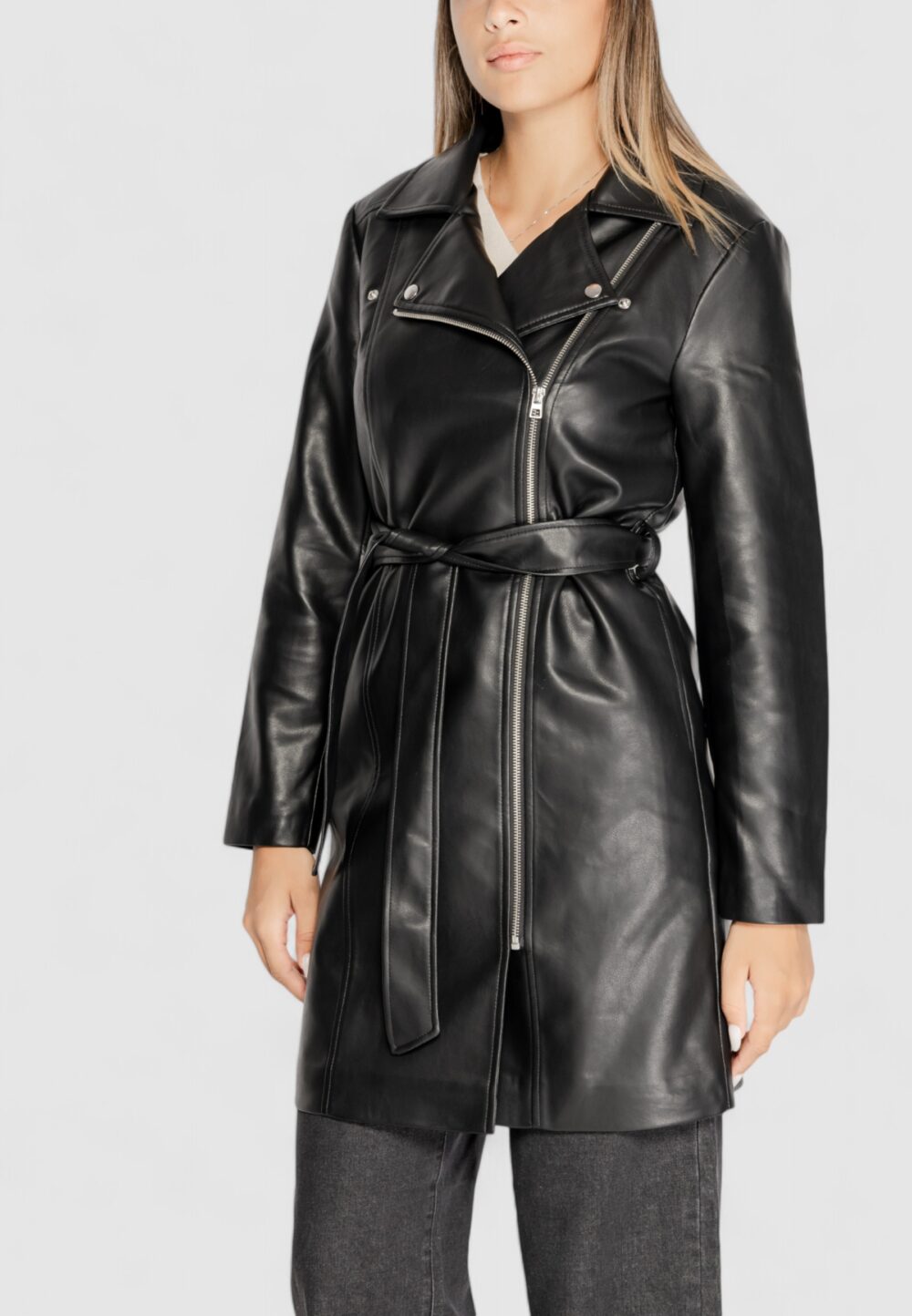 Parka Jacqueline de Yong Jdyetta Long Faux Leather Biker Nero - Foto 3