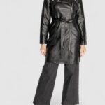 Parka Jacqueline de Yong Jdyetta Long Faux Leather Biker Nero - Foto 4