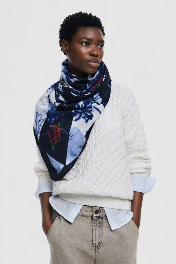 Pashmina Desigual FOU_DENIM FLOWERS RECTANGL Blu