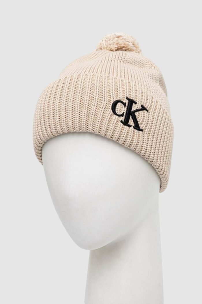 Berretto Calvin Klein SEASONAL POM POM BEANIE Beige