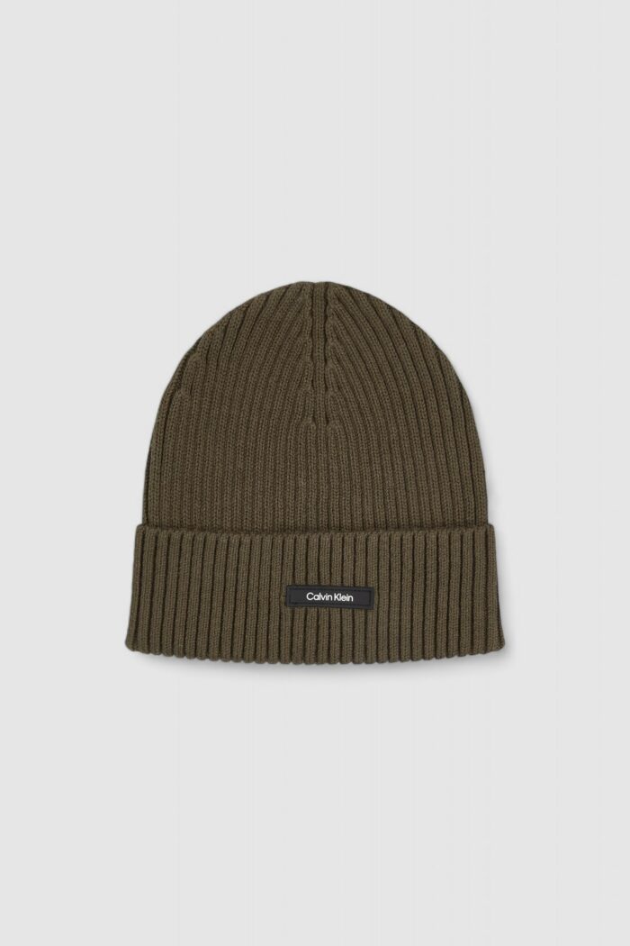 Berretto Calvin Klein CLASSIC COTTON RIB BEANIE Verde Oliva