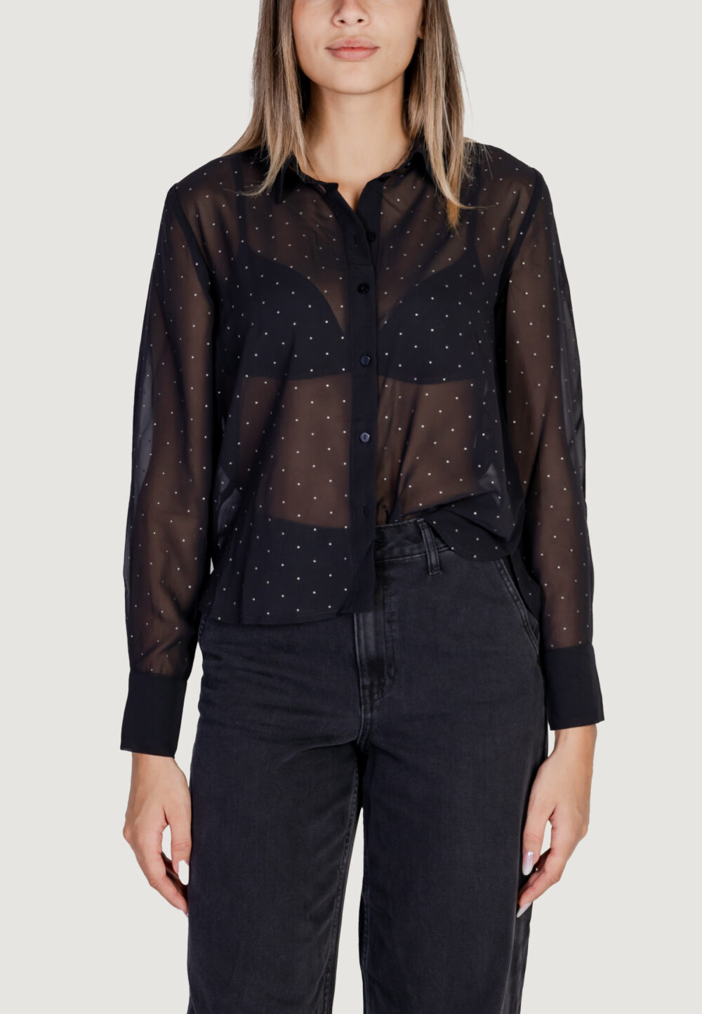 Bluse manica lunga Jacqueline de Yong Jdyglam L/S Wvn Nero - Foto 1