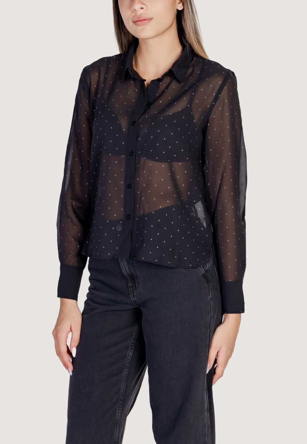 Bluse manica lunga Jacqueline de Yong Jdyglam L/S Wvn Nero - Foto 2