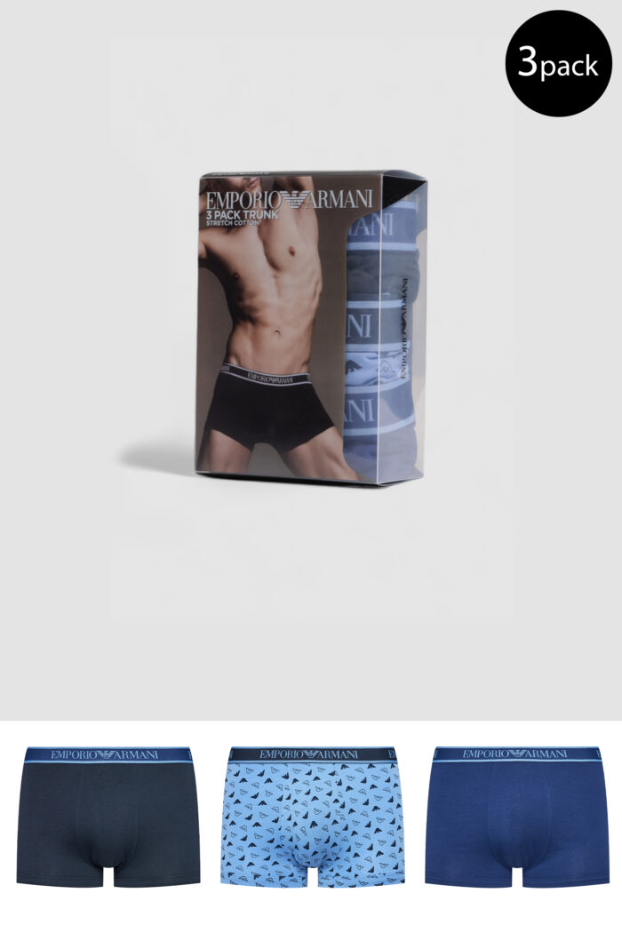 Boxer Emporio Armani Underwear 3 PACK TRUNK Azzurro