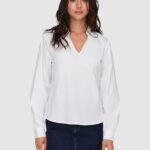 Camicia manica lunga Jacqueline de Yong JDYMIO L/S V-NECK TOP WVN DIA Bianco - Foto 4