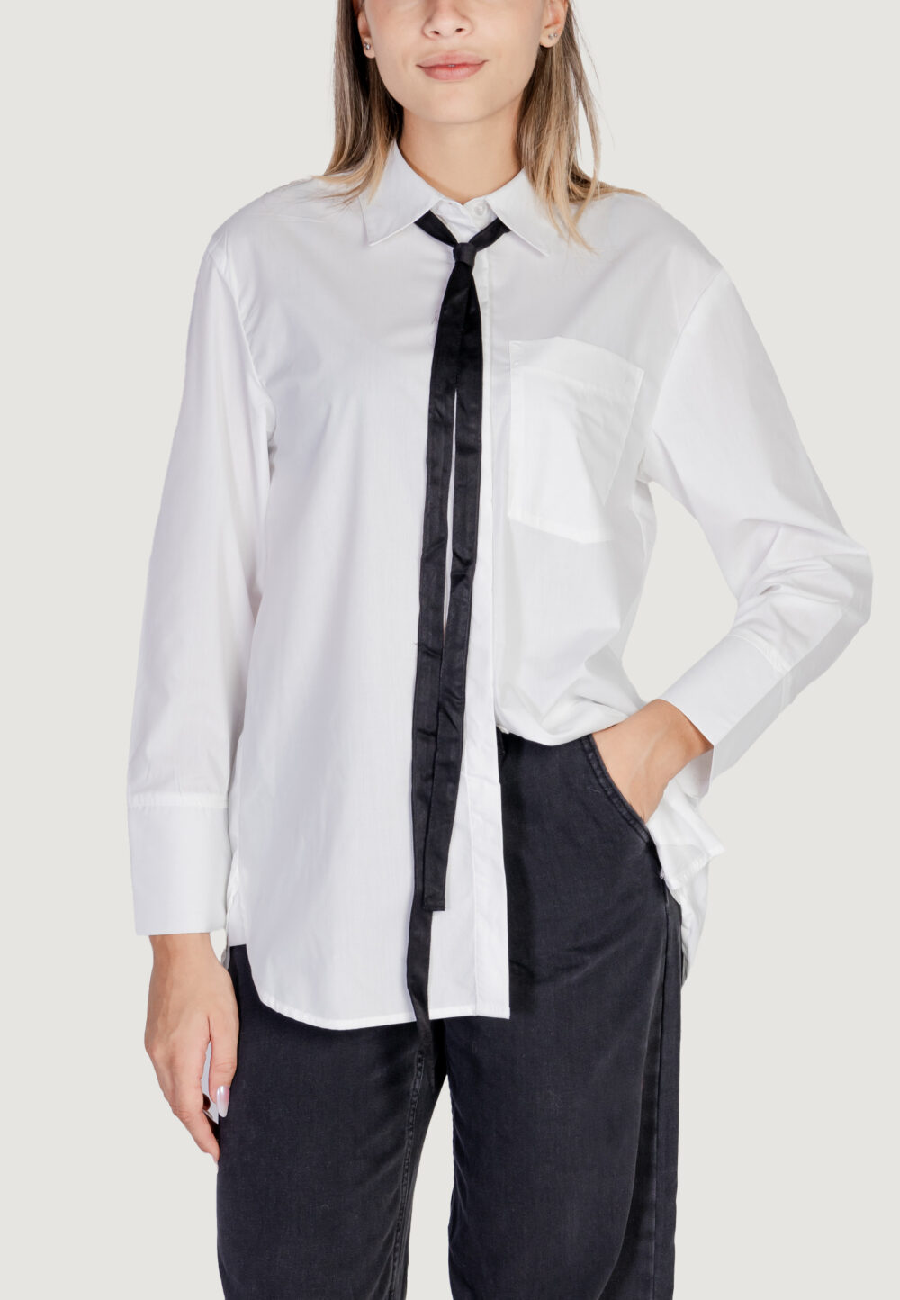 Camicia manica lunga Jacqueline de Yong ONLMOCO CALA LS BOW SHIRT WVN Bianco - Foto 1