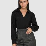 Camicia manica lunga Jacqueline de Yong JDYMIO L/S V-NECK TOP WVN DIA Nero - Foto 3