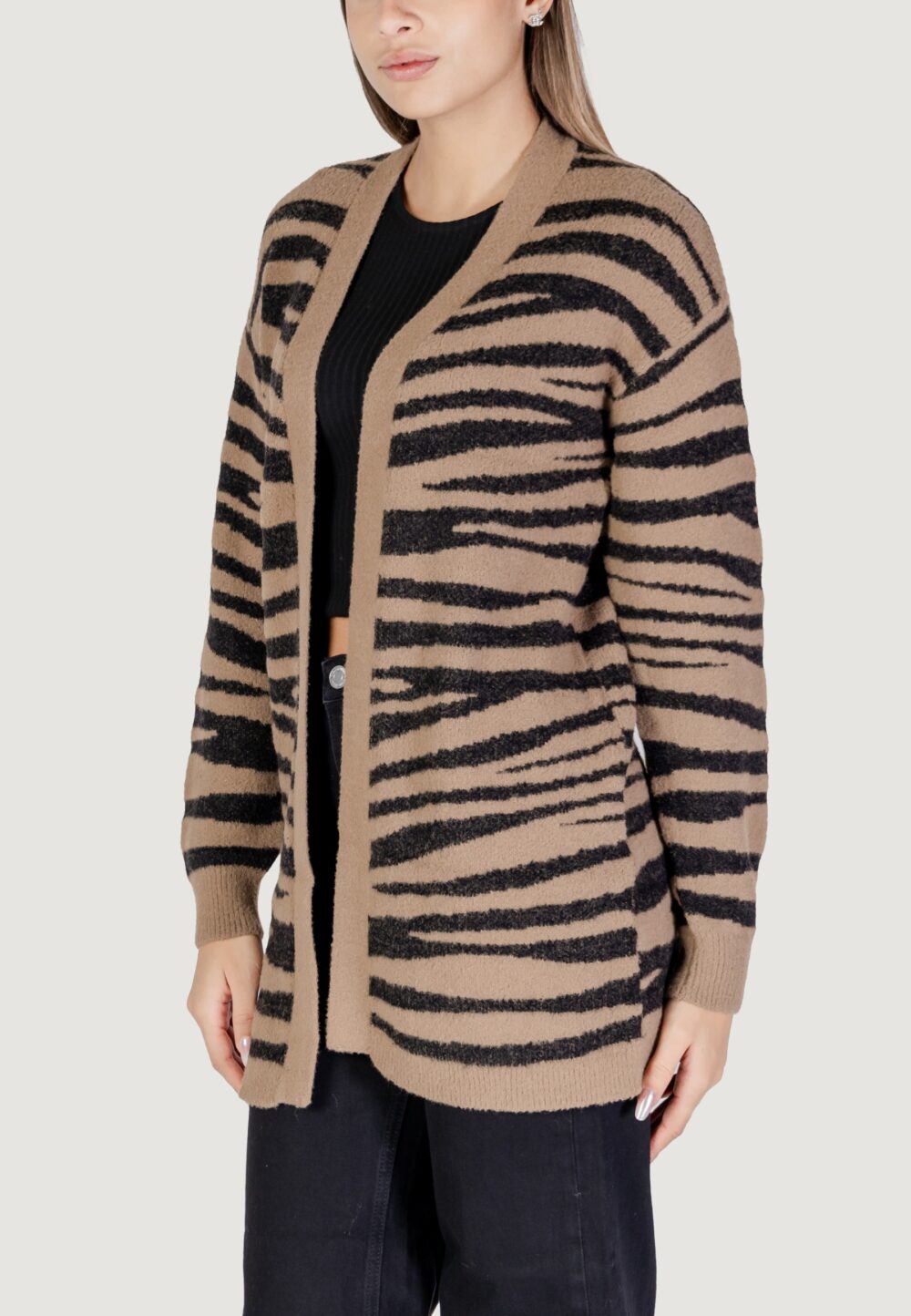 Cardigan Jacqueline de Yong Jdylorraine Animal L/S Long Knt Marrone - Foto 2