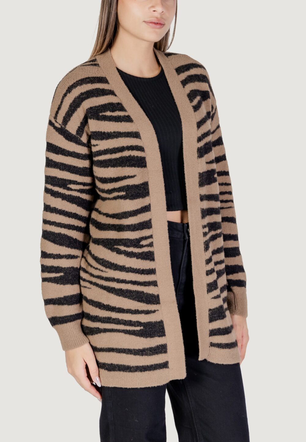 Cardigan Jacqueline de Yong Jdylorraine Animal L/S Long Knt Marrone - Foto 3