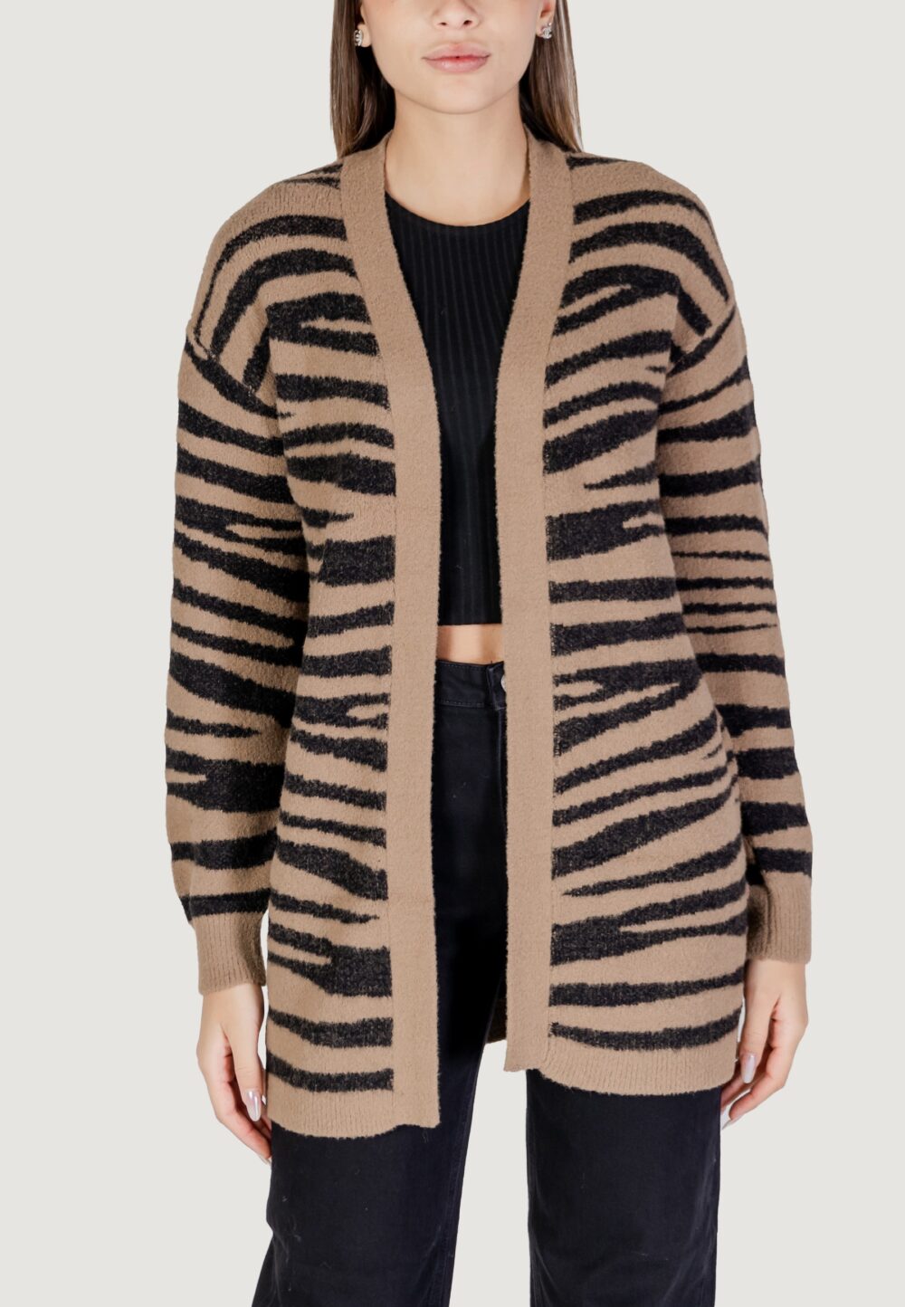 Cardigan Jacqueline de Yong Jdylorraine Animal L/S Long Knt Marrone - Foto 5