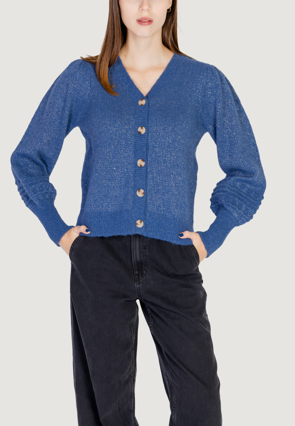 Cardigan Vila Clothes VITULI V-NECK GLITTER KNIT CARDIGAN/PB Blue Denim - Foto 5