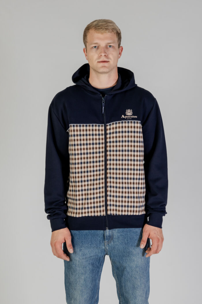 Felpa con cappuccio Aquascutum ACTIVE SCUBA CLUB CHECK FZ HOODIE Blu