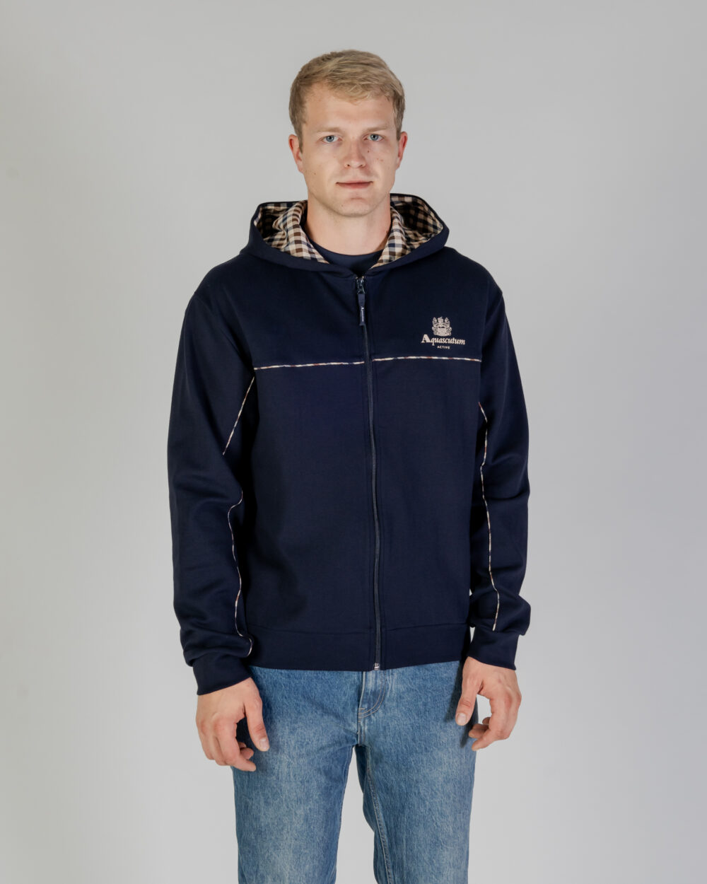 Felpa con cappuccio Aquascutum ACTIVE SCUBA PIPING HOODIE Blu - Foto 1