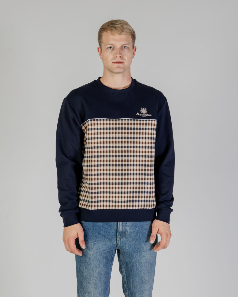 Felpa senza cappuccio Aquascutum ACTIVE SCUBA CLUB CHECK CREWNECK Blu - Foto 1