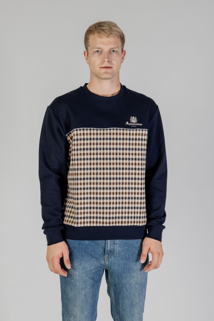 Felpa senza cappuccio Aquascutum ACTIVE SCUBA CLUB CHECK CREWNECK Blu