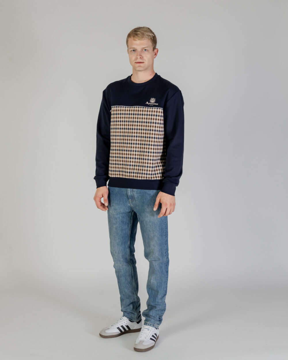 Felpa senza cappuccio Aquascutum ACTIVE SCUBA CLUB CHECK CREWNECK Blu - Foto 2