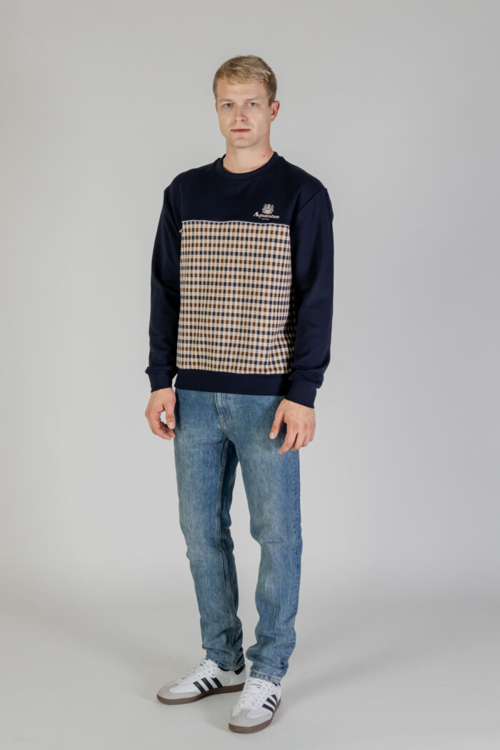 Felpa senza cappuccio Aquascutum ACTIVE SCUBA CLUB CHECK CREWNECK Blu