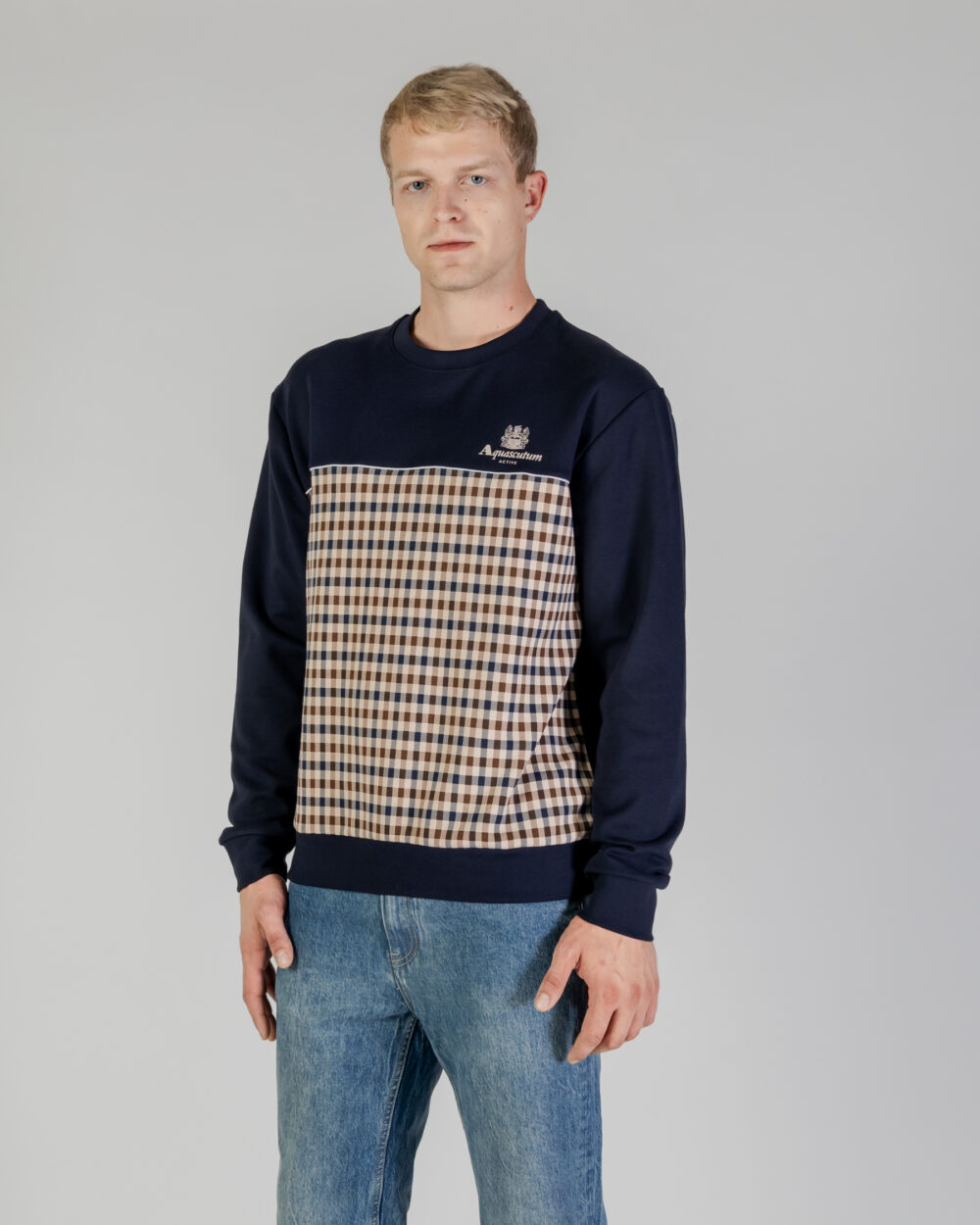 Felpa senza cappuccio Aquascutum ACTIVE SCUBA CLUB CHECK CREWNECK Blu - Foto 4