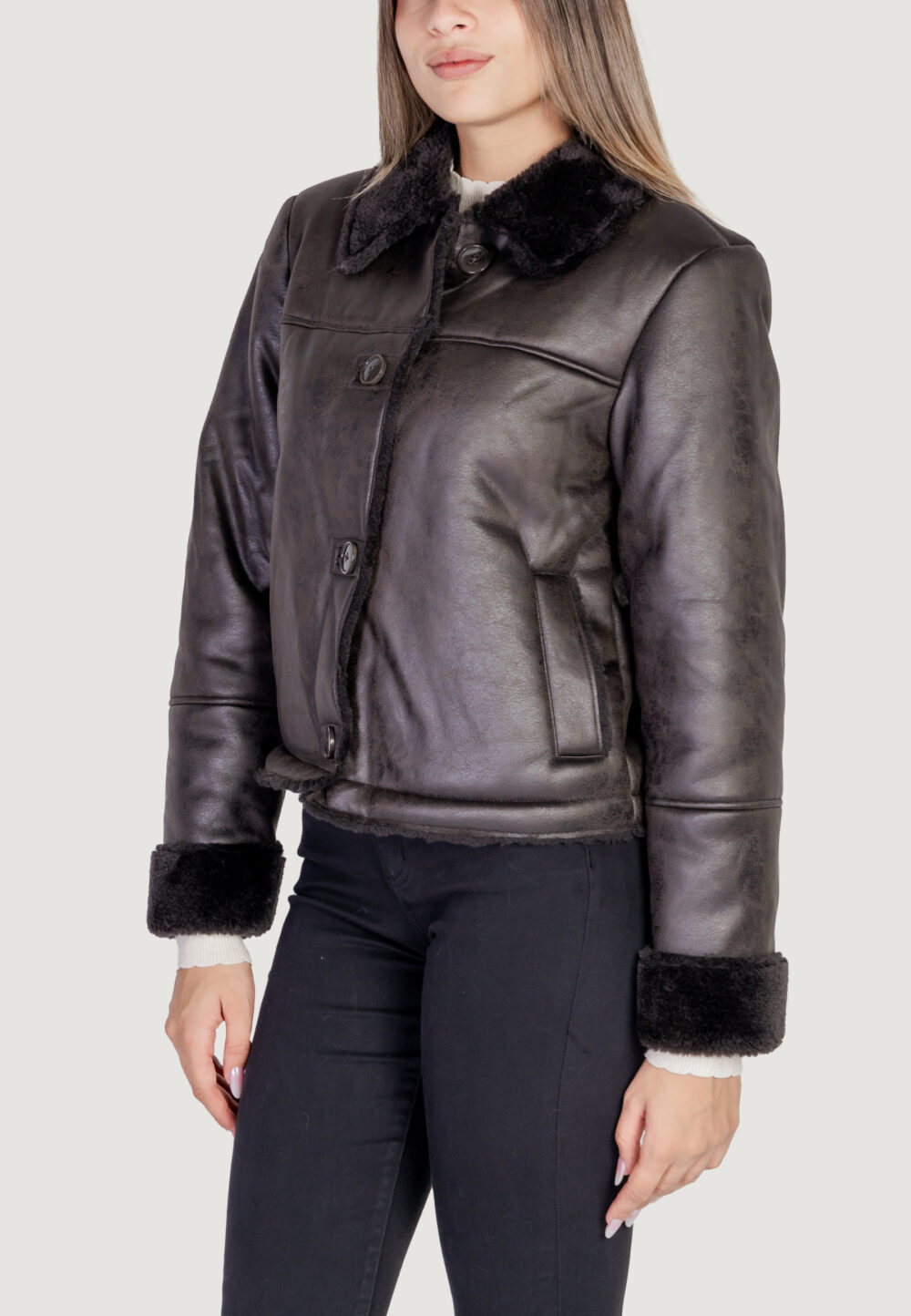 Giubbotto Jacqueline de Yong JDYFIBBI FAUX SHEARLING JACKET OTW SGO Cioccolato - Foto 2