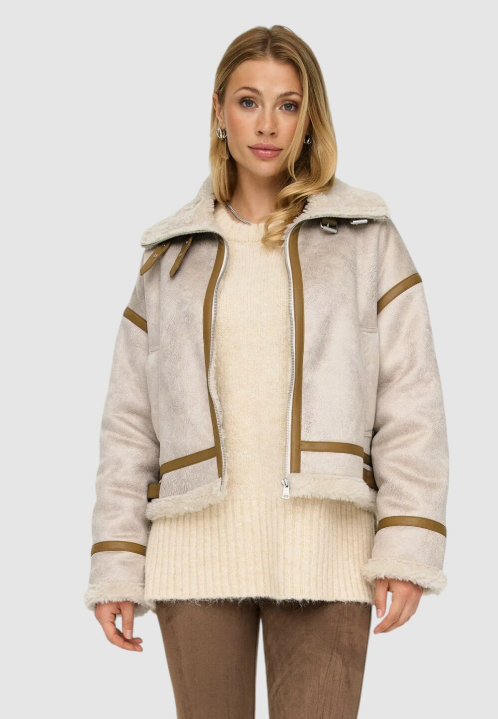 Giubbotto Only ONLYLVA BONDED HIGH NECK JACKET OTW Beige - Foto 2