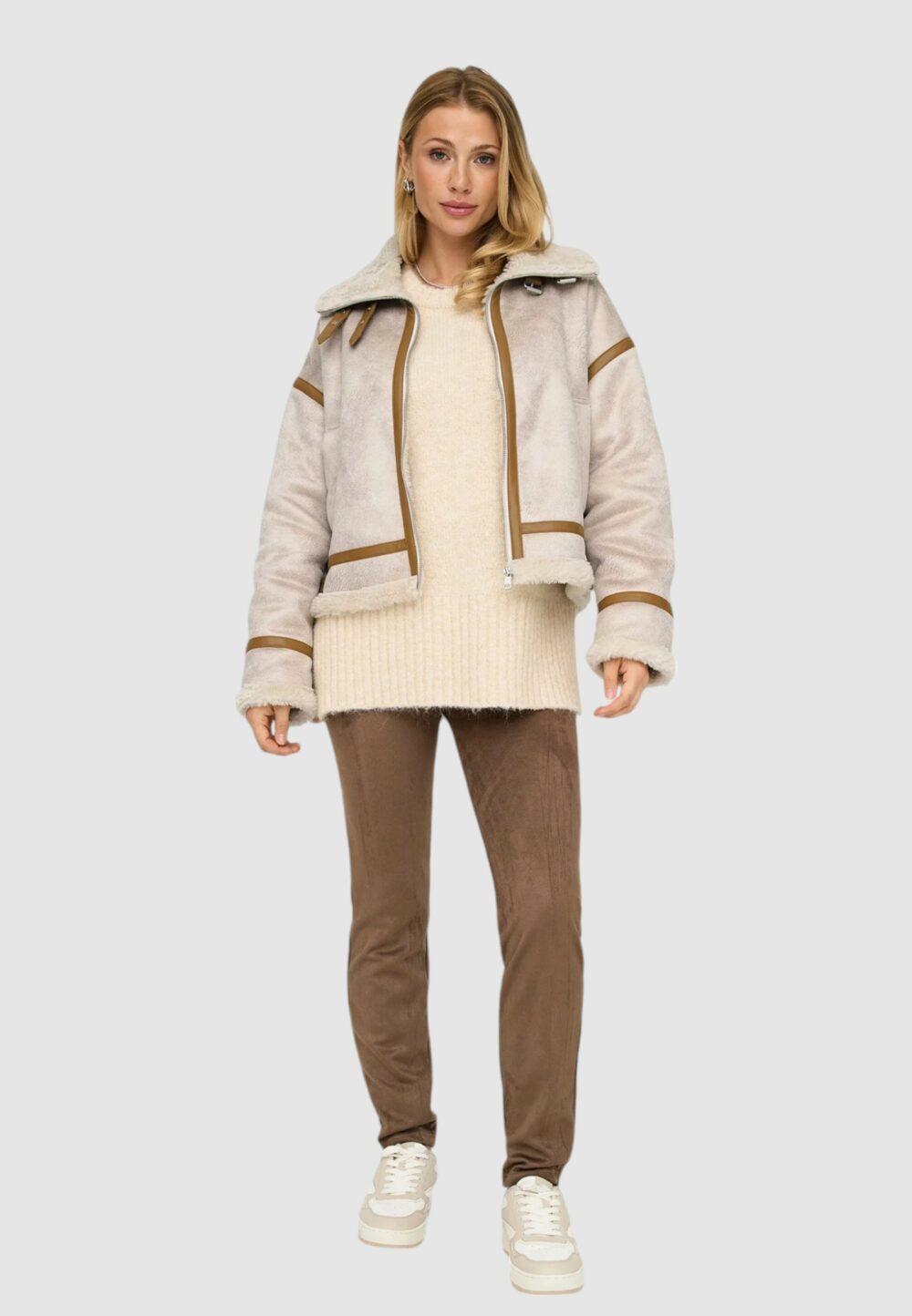 Giubbotto Only ONLYLVA BONDED HIGH NECK JACKET OTW Beige - Foto 3